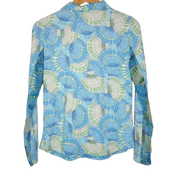 IBKUL Pullover Top Womens Medium Quarter Zip Blue Seashells Long Sleeve Pullover - Picture 2 of 4